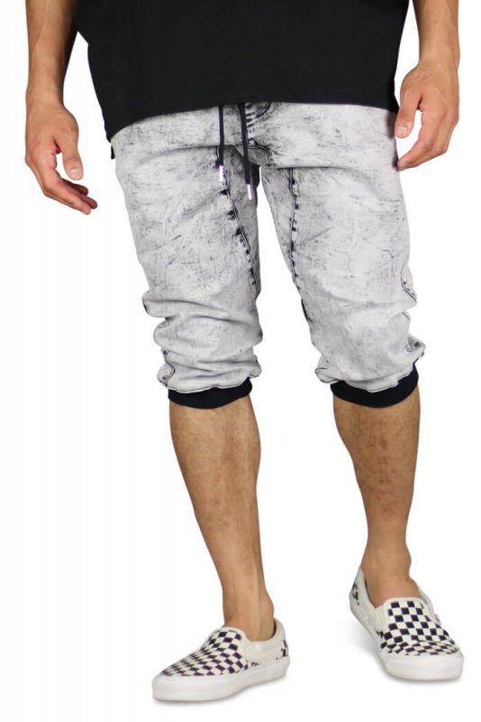 Acid Black Denim Jogger Shorts