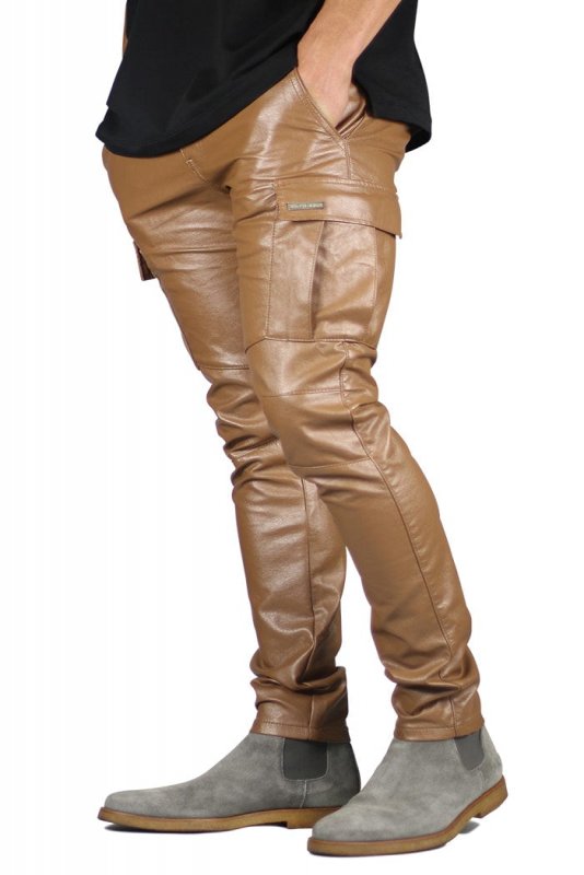 Brown Leather Cargo Pants