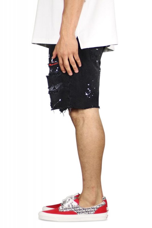 Black Patch Denim Shorts