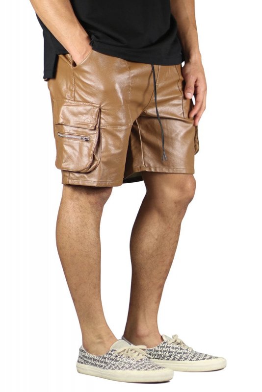Brown Leather Cargo Shorts
