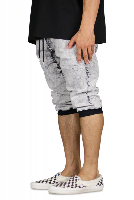 Acid Black Denim Jogger Shorts