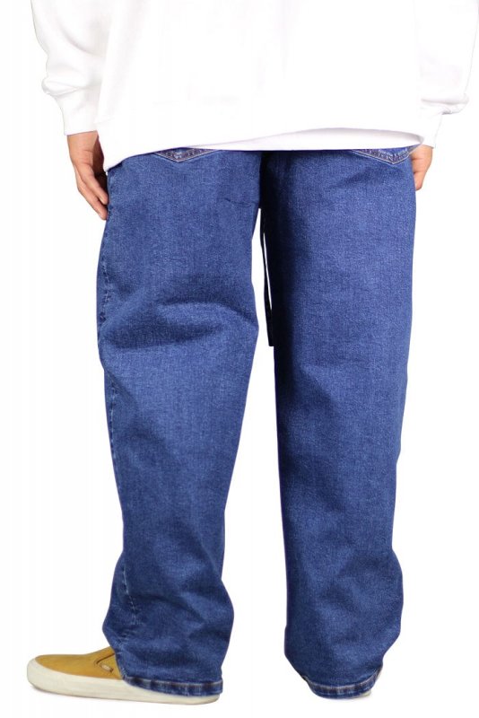 Blue Pleated Baggy Wide Jeans