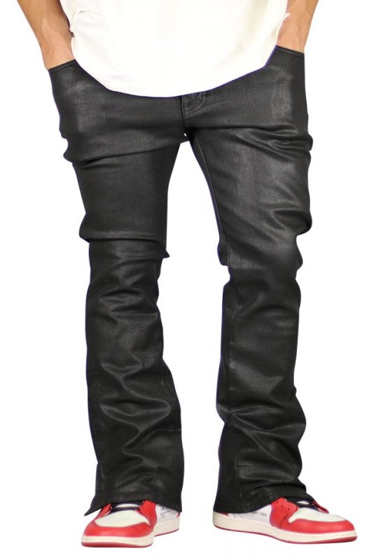 Wax Coated Flare Zipper Jeans