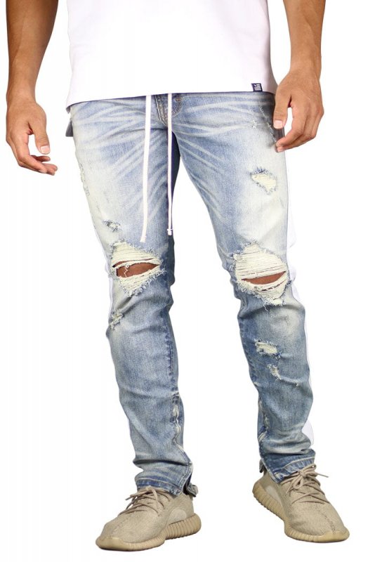 LT.Blue Track Zipper Jeans