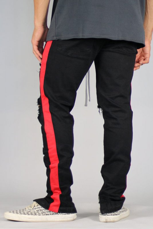 Black Red Track Zipper Jeans