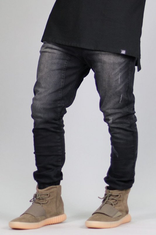 Black Drop Crotch Denim Joggers