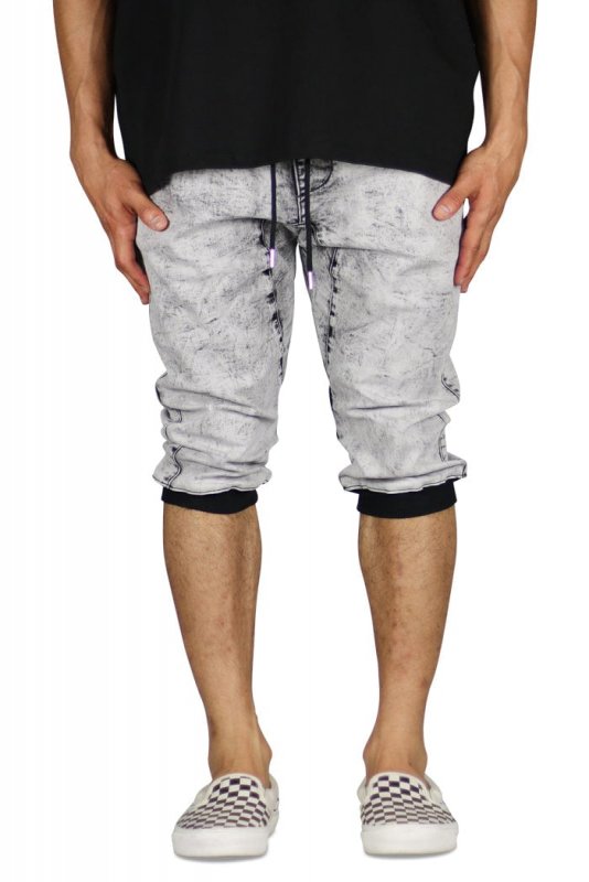 Acid Black Denim Jogger Shorts