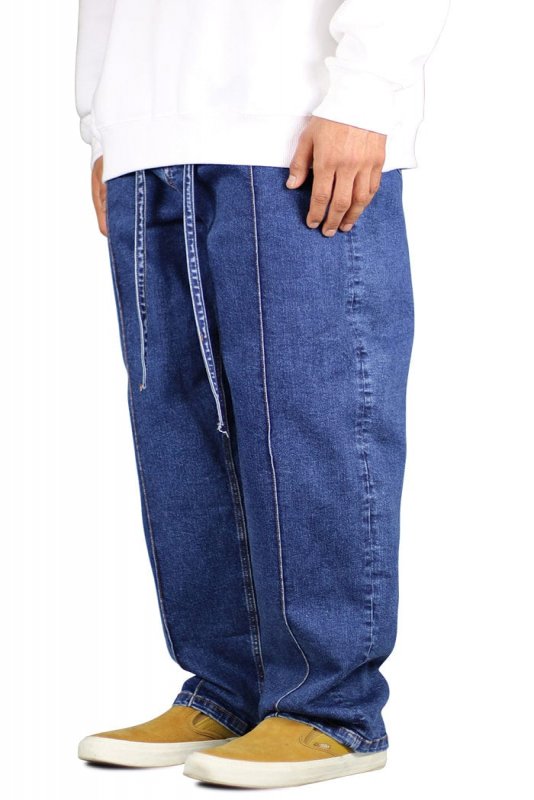 Blue Pleated Baggy Wide Jeans