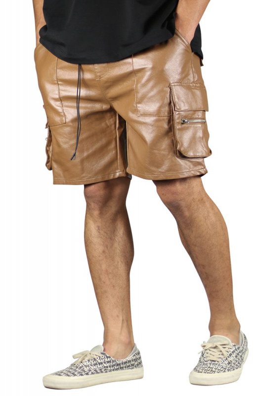 Brown Leather Cargo Shorts