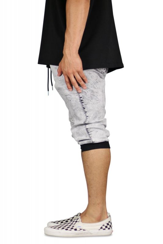 Acid Black Denim Jogger Shorts