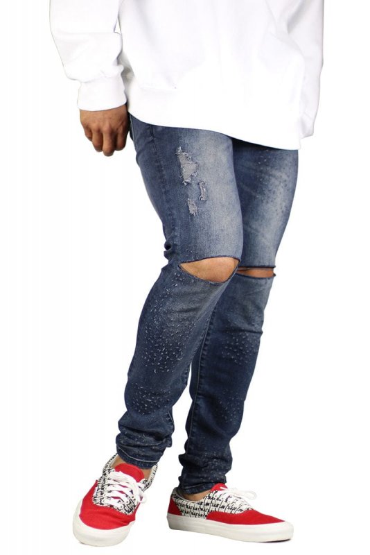 Marine Blue Blast-Cut Jeans