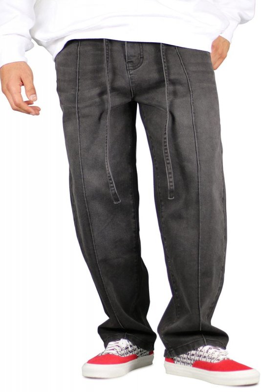 Fade Black Pleated Baggy Wide Jeans
