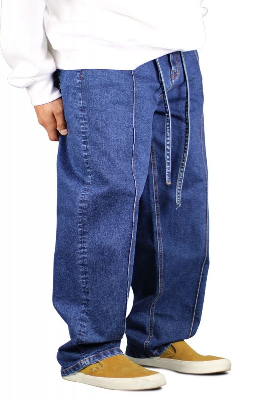 Blue Pleated Baggy Wide Jeans
