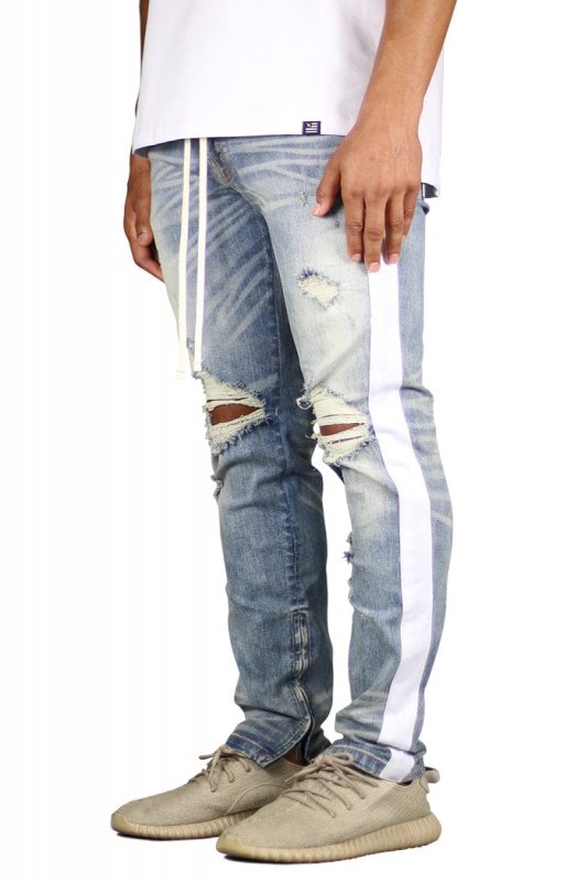 LT.Blue Track Zipper Jeans