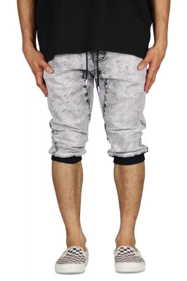Acid Black Denim Jogger Shorts