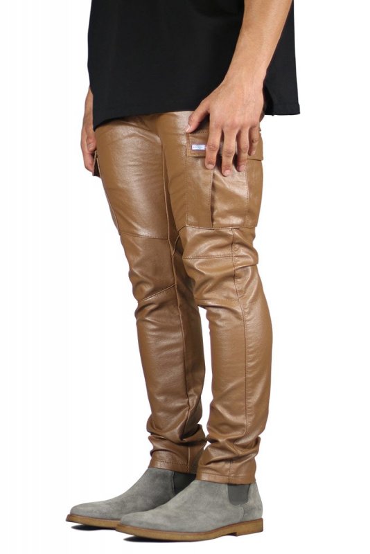 Brown Leather Cargo Pants
