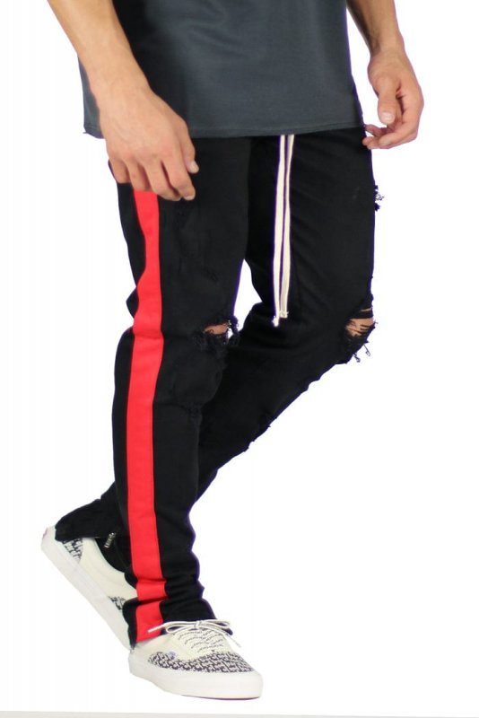 Black Red Track Zipper Jeans