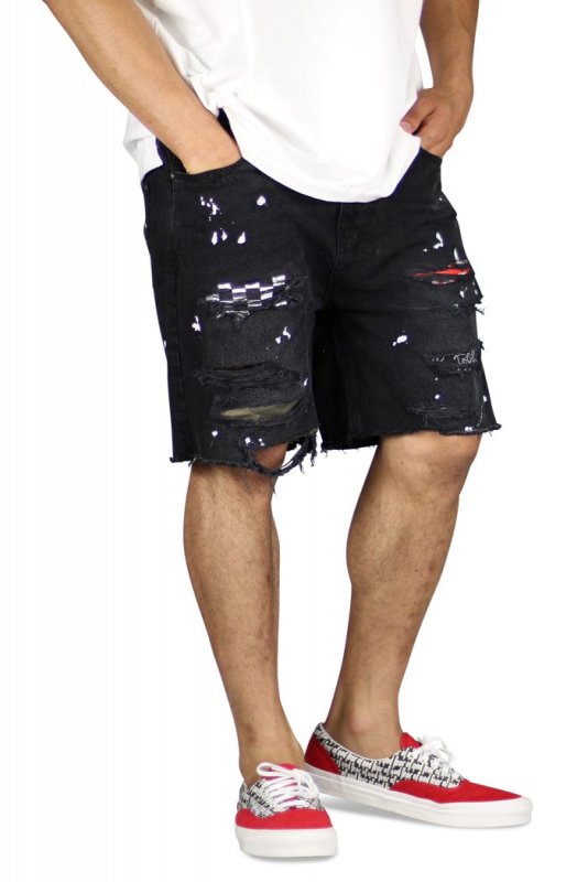 Black Patch Denim Shorts