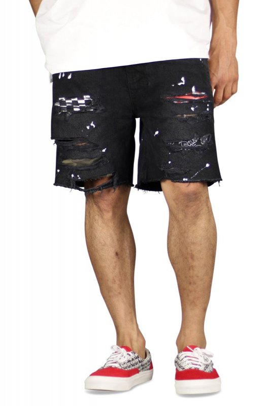Black Patch Denim Shorts