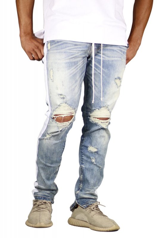 LT.Blue Track Zipper Jeans