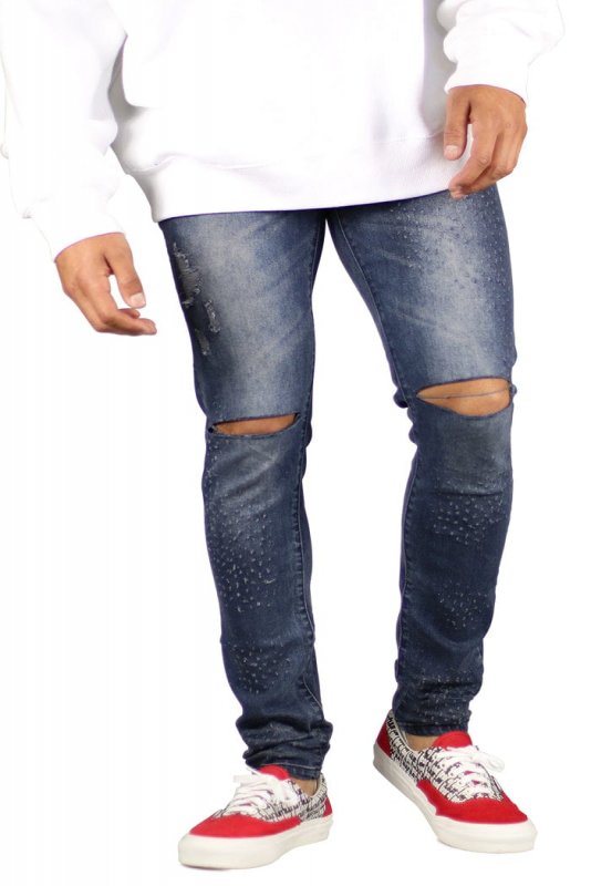 Marine Blue Blast-Cut Jeans