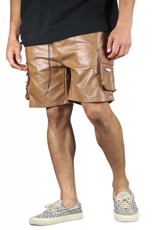 Brown Leather Cargo Shorts