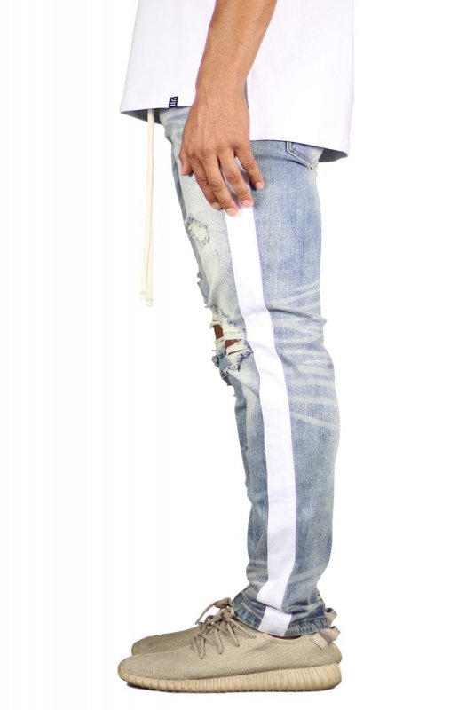 LT.Blue Track Zipper Jeans