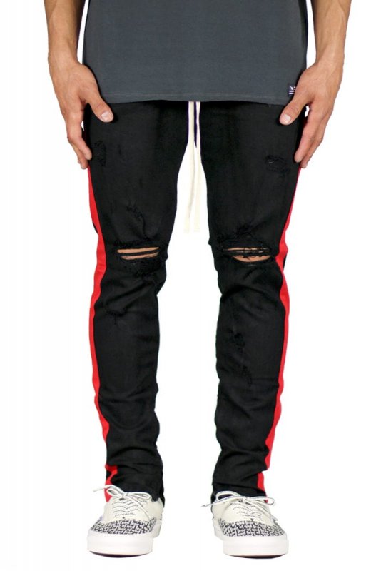 Black Red Track Zipper Jeans