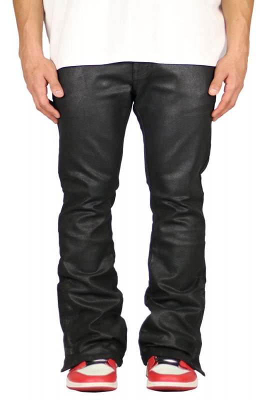 Wax Coated Flare Zipper Jeans
