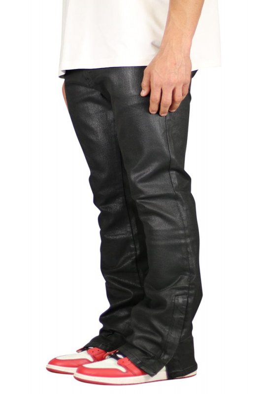 Wax Coated Flare Zipper Jeans