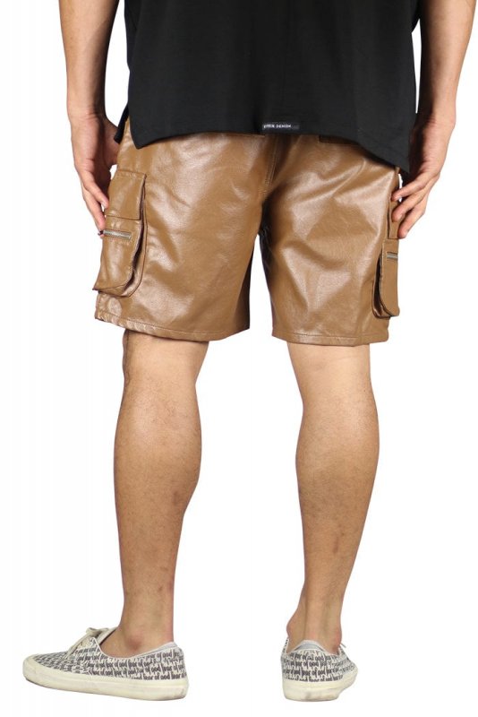 Brown Leather Cargo Shorts