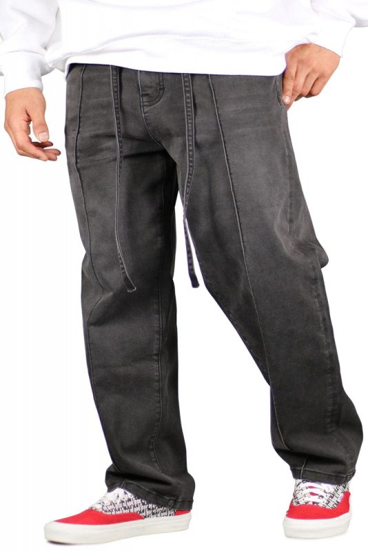 Fade Black Pleated Baggy Wide Jeans