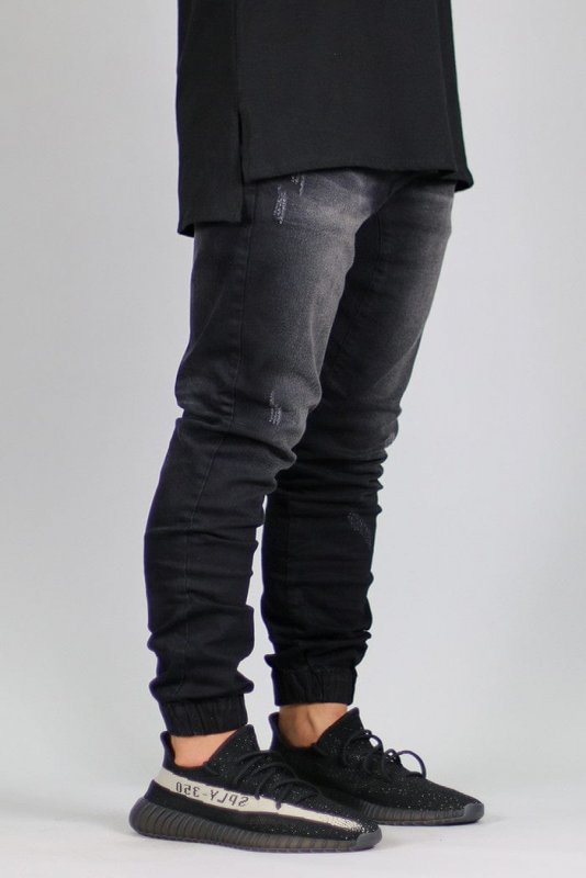 Black Drop Crotch Denim Joggers