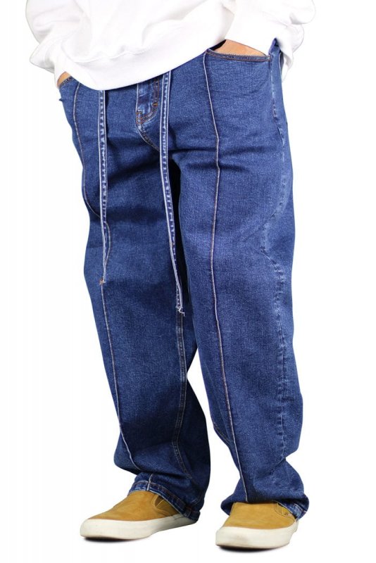 Blue Pleated Baggy Wide Jeans