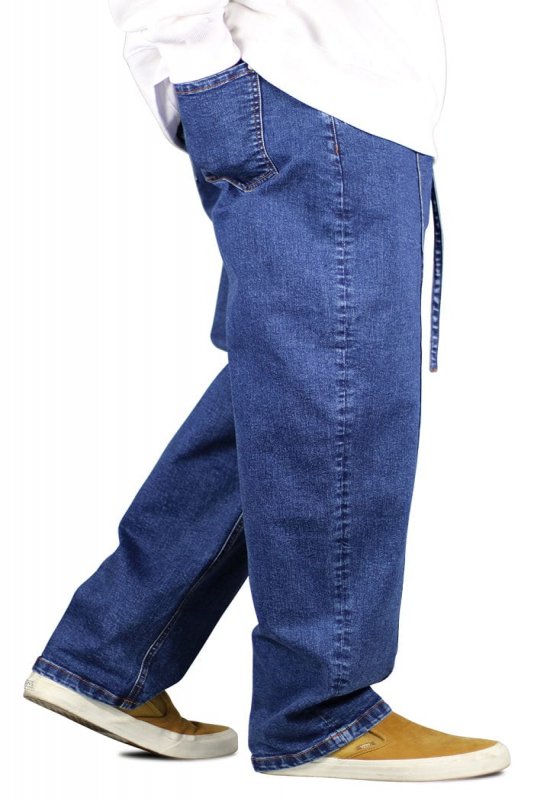 Blue Pleated Baggy Wide Jeans