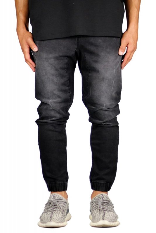 Black Drop Crotch Denim Joggers