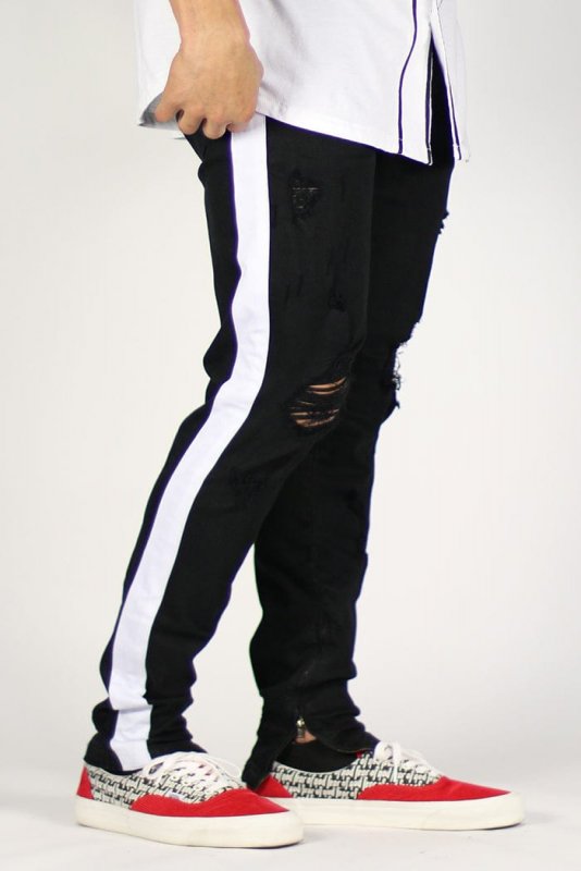 Black White Track Zipper Jeans