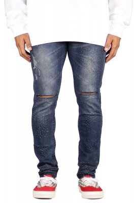 Marine Blue Blast-Cut Jeans