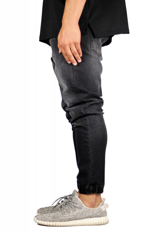 Black Drop Crotch Denim Joggers